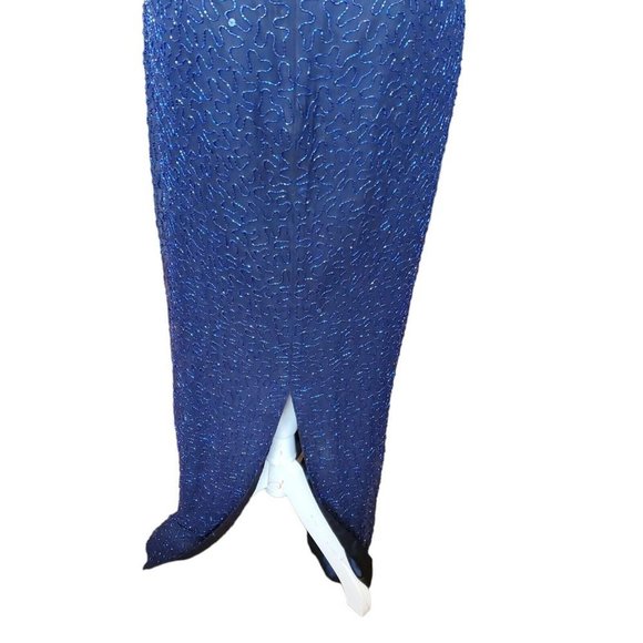 Vintage 90s Scala Navy Blue Beaded Silk Long Gown Cutouts Sz 2 4 - Picture 9 of 15